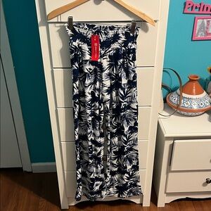 Navy and White Leaf Print Maxi Skirt
